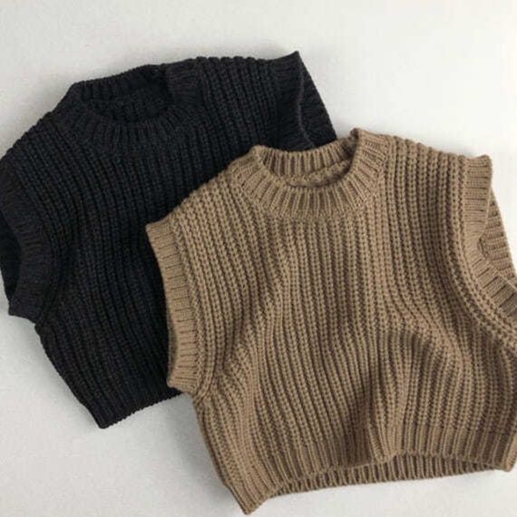 キッズファッション 子供用袖なしリブ編みニットベスト