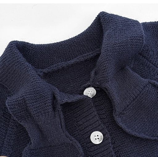 キッズファッション 襟付きリボン飾り長袖ニットカーディガン