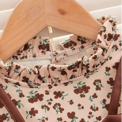 キッズファッション 小花柄パフスリーブリボンワンピース