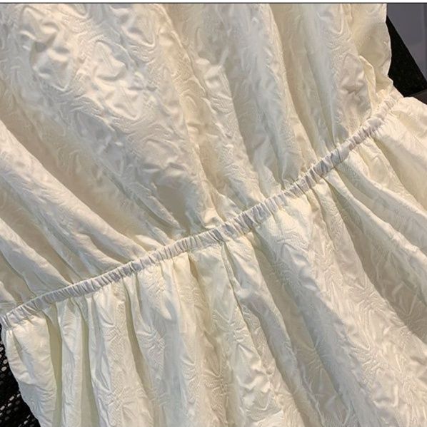 キッズファッション パフスリーブフラワー刺繍リボン付きプリンセスドレス