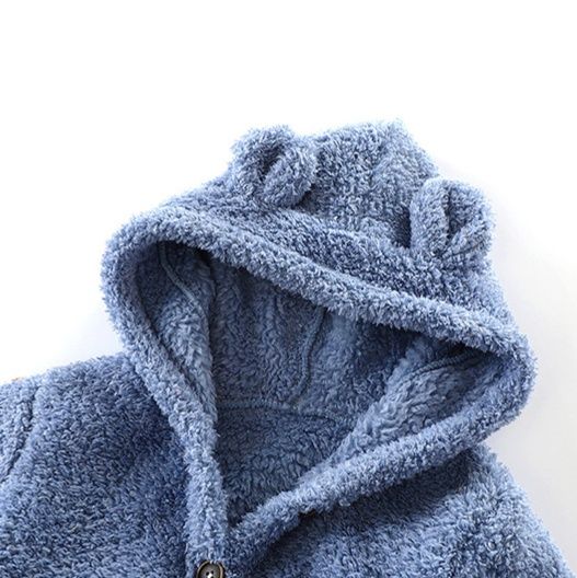 キッズファッション くま耳付きもこもこボアフード羽織りニット