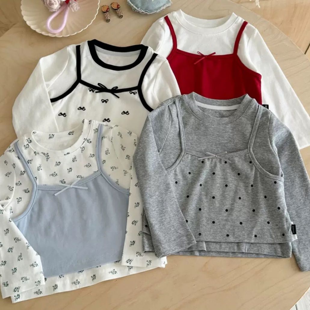 キッズファッション 重ね着風キャミソール付き長袖Tシャツ