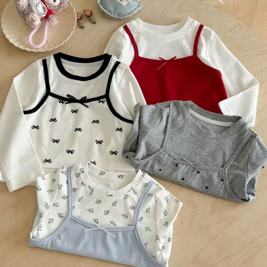 キッズファッション 重ね着風キャミソール付き長袖Tシャツ