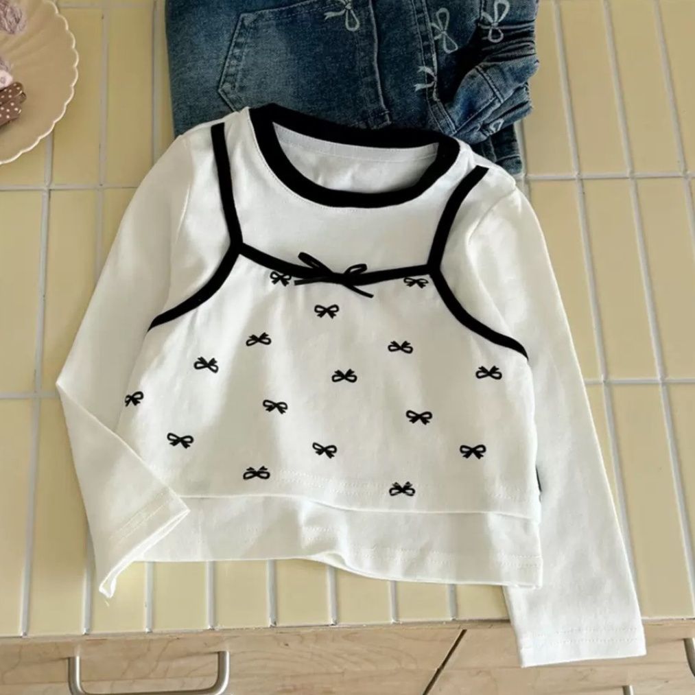 キッズファッション 重ね着風キャミソール付き長袖Tシャツ