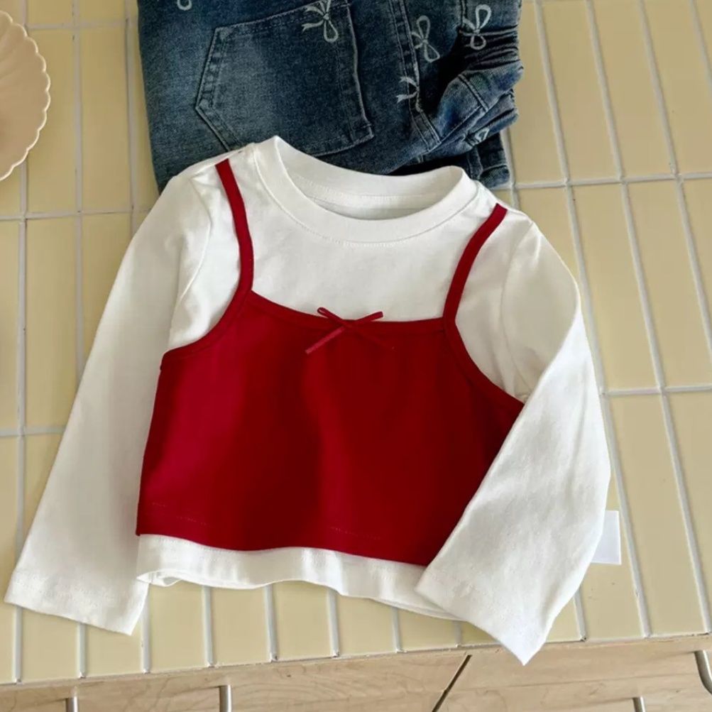 キッズファッション 重ね着風キャミソール付き長袖Tシャツ