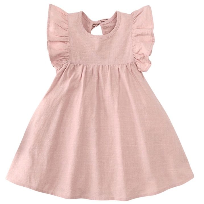 キッズファッション ワンピース　フリル袖リボン付き背中開きワンピース