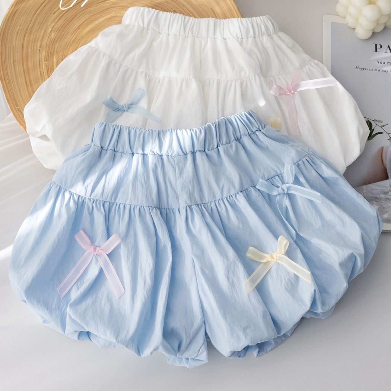 キッズファッション パンツ　リボン付きバルーンショートパンツ