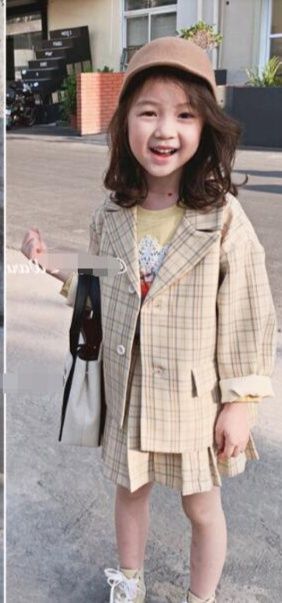 キッズファッション 女の子チェック柄セットアップスーツ英国風