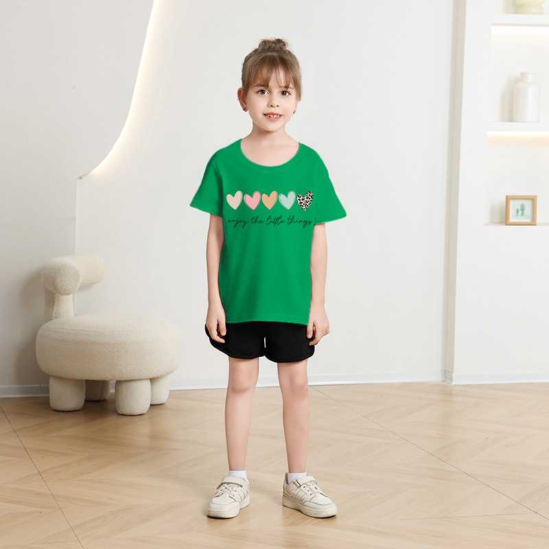 キッズファッション 小さな幸せハート刺繍半袖Tシャツ