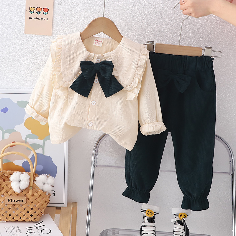 キッズファッション フリル襟付き大きなリボン飾りシャツ