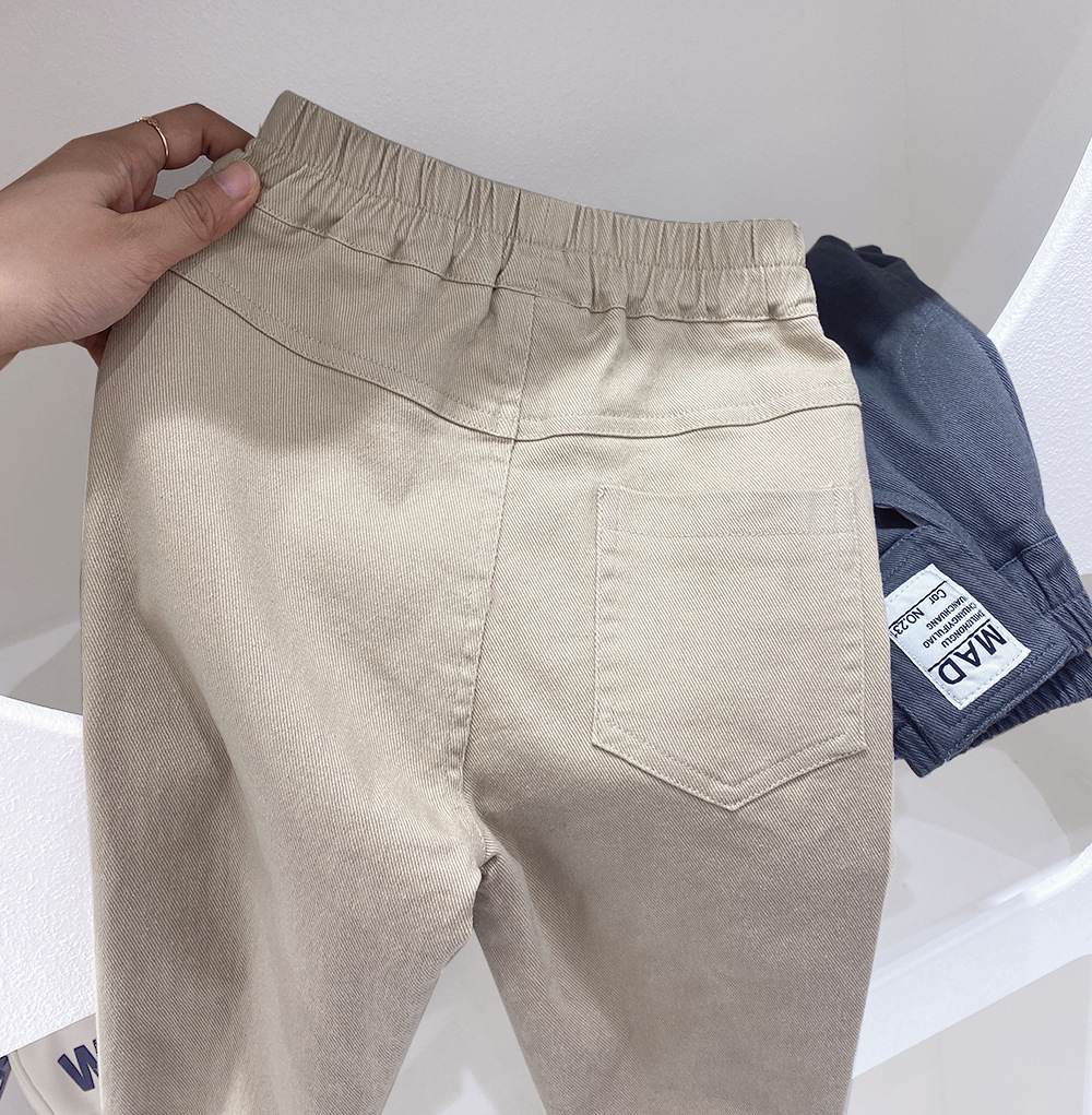 キッズファッション 後ろポケット付きゴムウエストロールアップパンツ