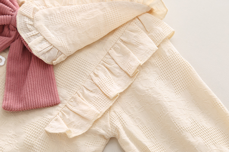 キッズファッション フリル襟付き大きなリボン飾りシャツ