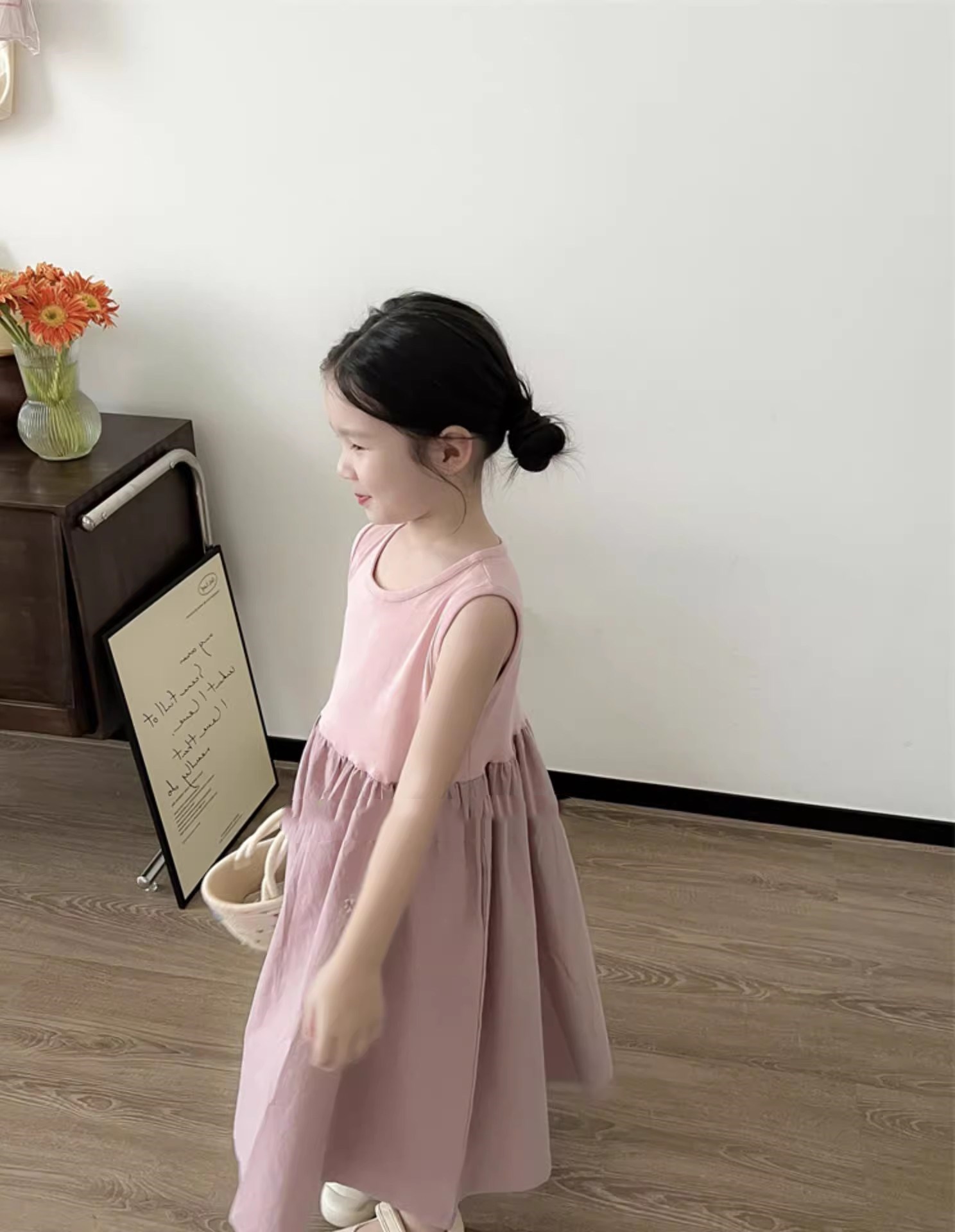 キッズファッション 上品切り替えノースリーブロング丈女の子ワンピース