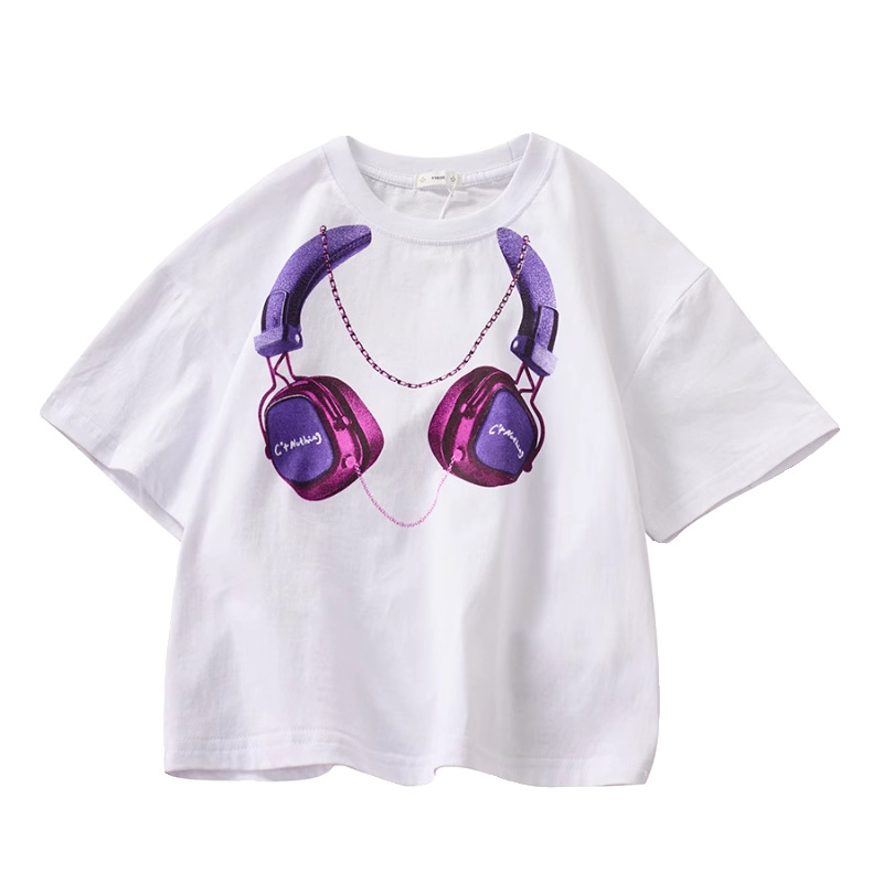 キッズファッション 音楽好きキッズのヘッドホンプリント半袖Tシャツ
