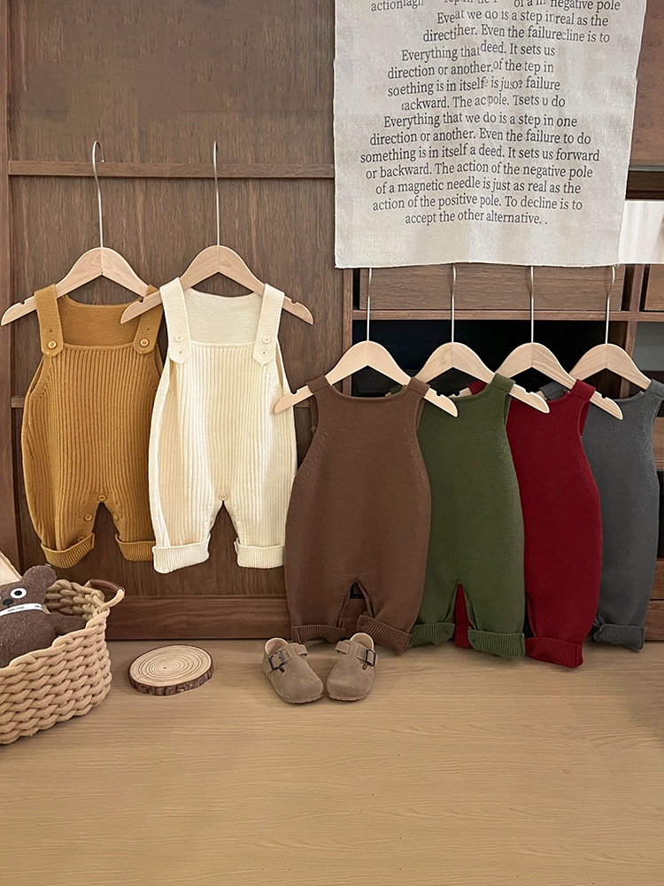 キッズファッション リブ編みニットサロペットパンツ