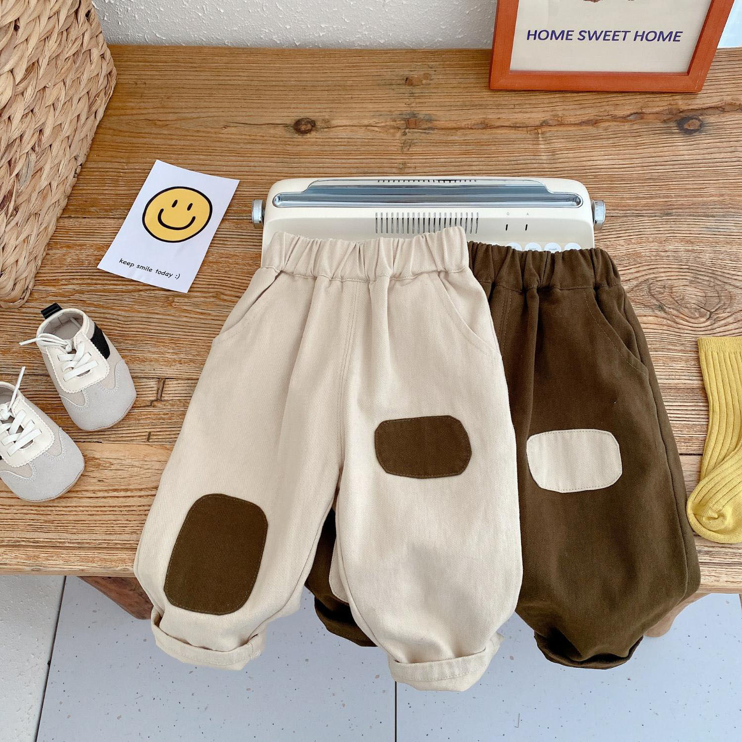 キッズファッション 可愛い膝あて付きゆったりサルエル風ベビーパンツ