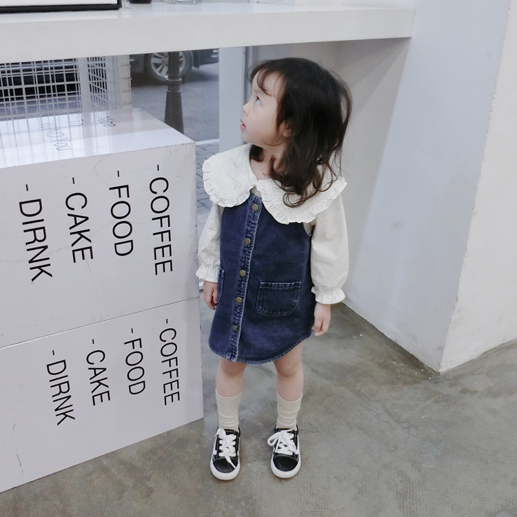 キッズファッション 前ボタン付きデニムジャンパースカート