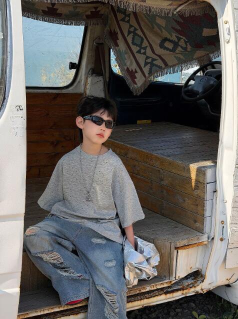 キッズファッション キッズ長袖トップス ゆったり杢グレー 90-160センチ