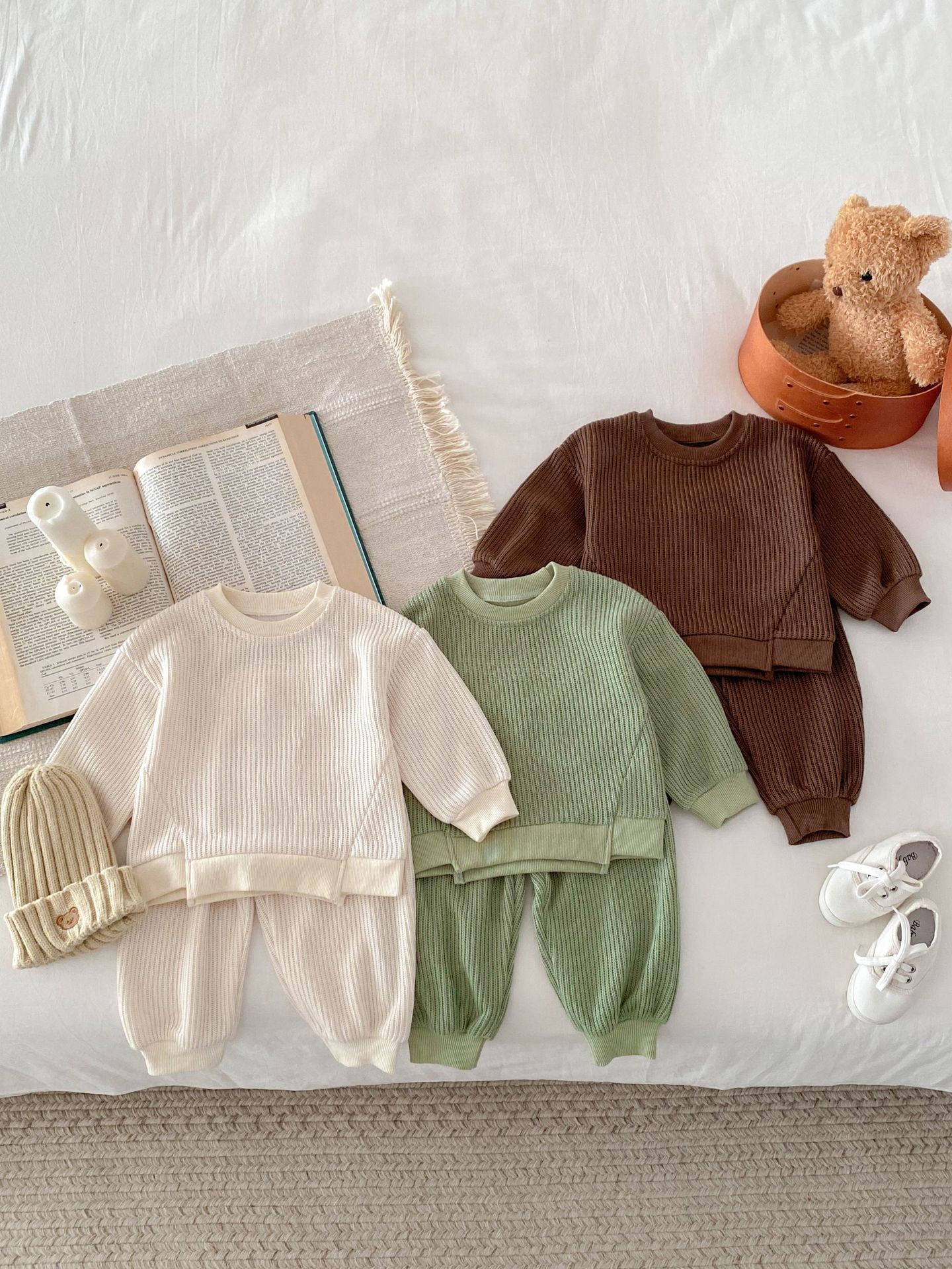 キッズファッション リブ編みセットアップニット上下セット