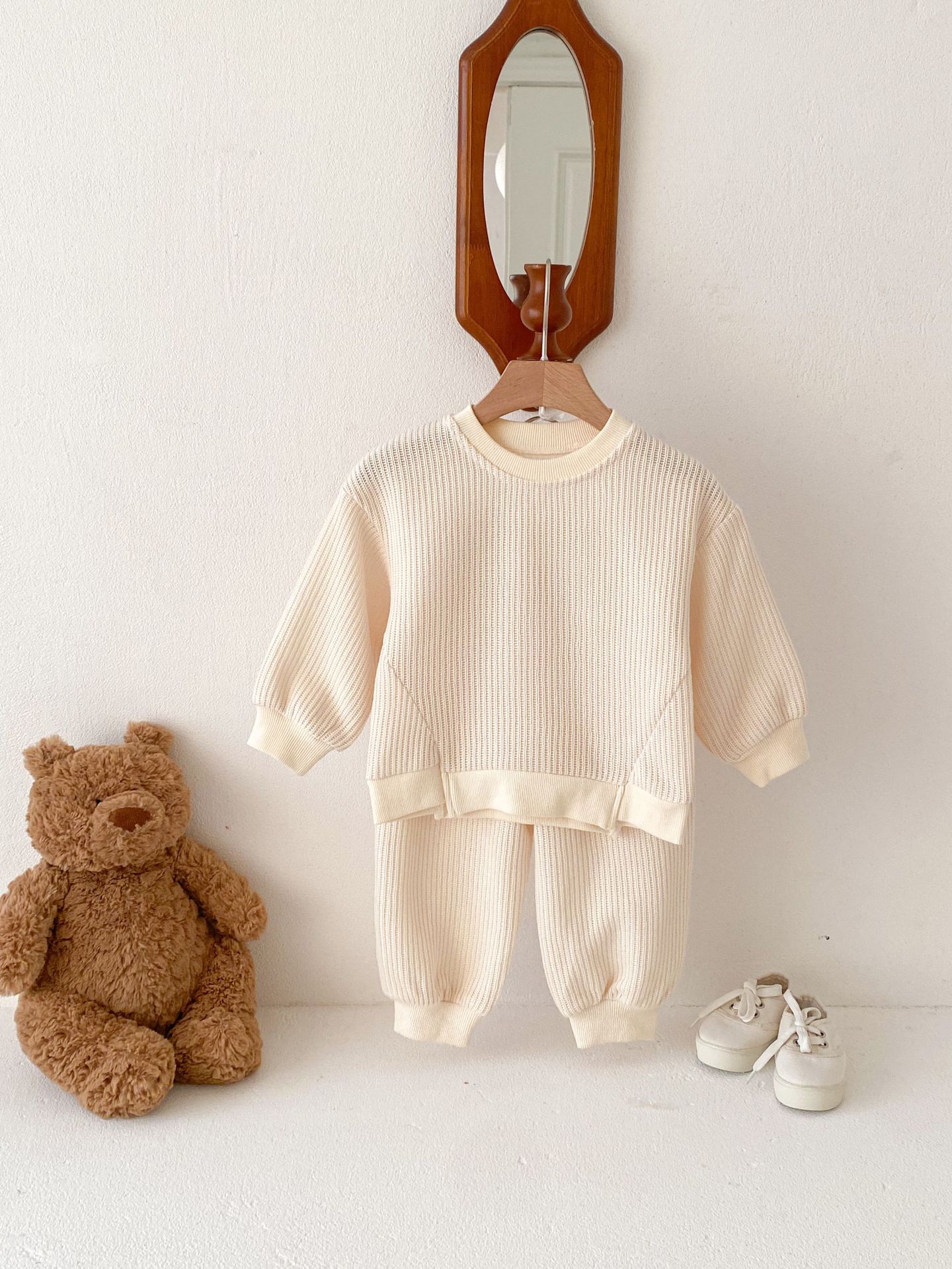 キッズファッション リブ編みセットアップニット上下セット