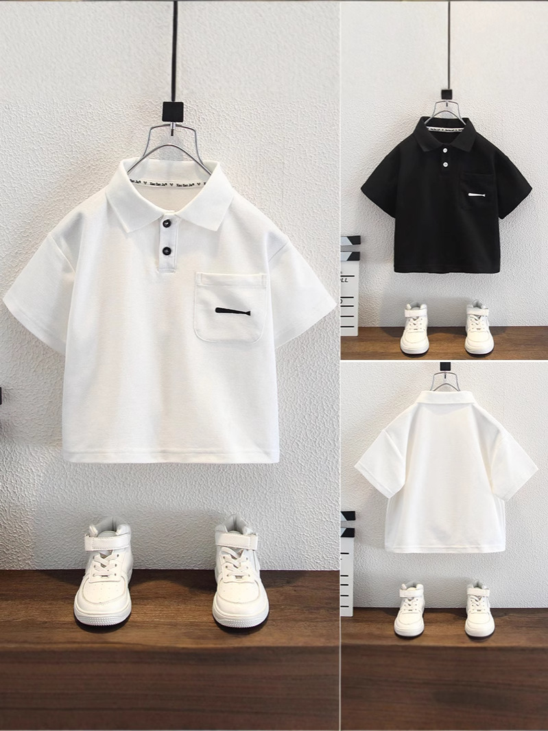 キッズファッション 胸ポケット付きボタン襟半袖シャツ