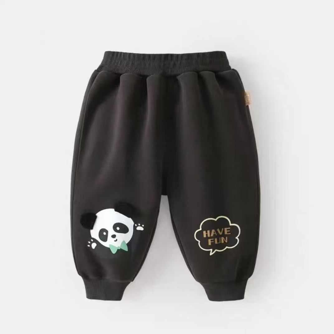 キッズファッション 動物刺繍入りふわもこ裾リブパンツ