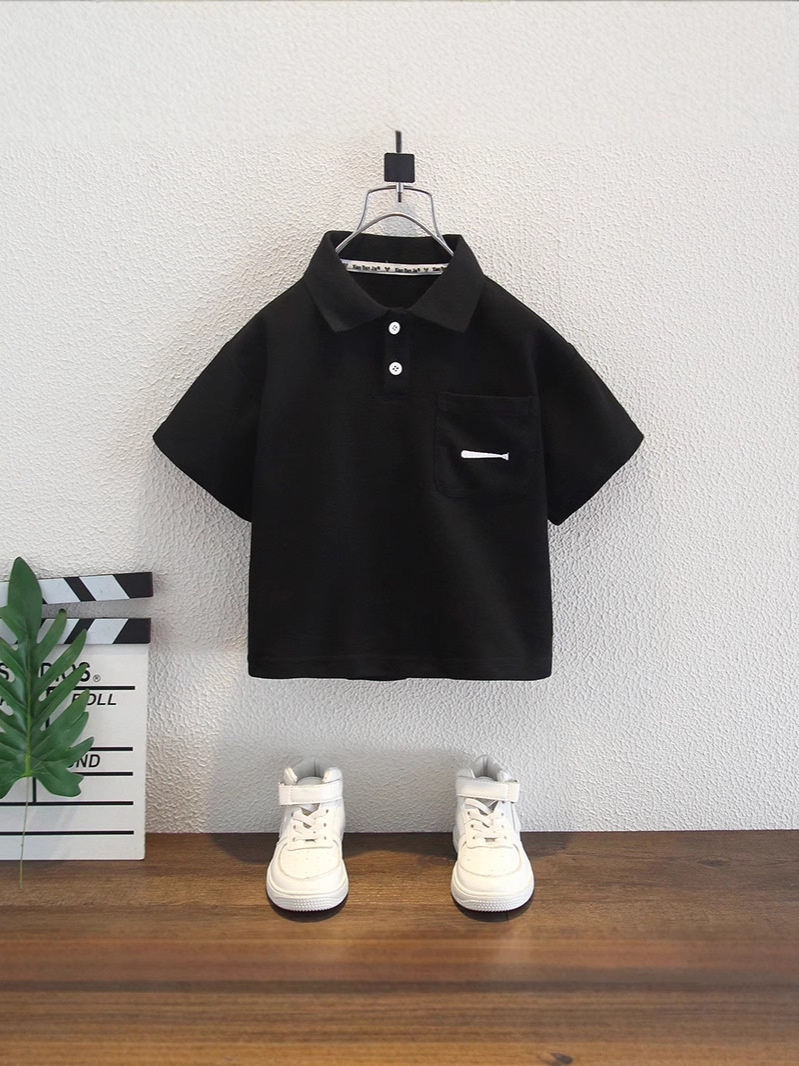 キッズファッション 胸ポケット付きボタン襟半袖シャツ