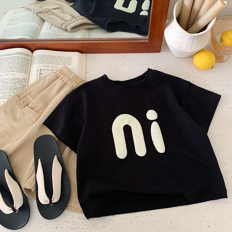 キッズファッション にこにこ笑顔文字プリント半袖Tシャツ