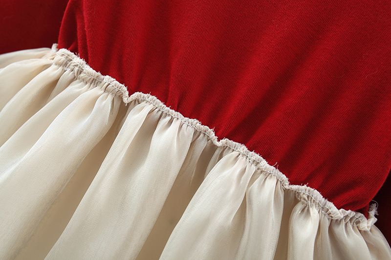 キッズファッション 大きなリボンと丸飾り付きバルーンスカートワンピース