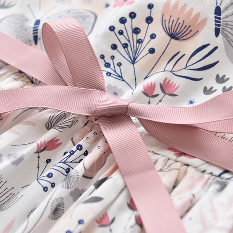 キッズファッション 蝶々と花柄の袖なし可愛いリボンベルト付きドレス