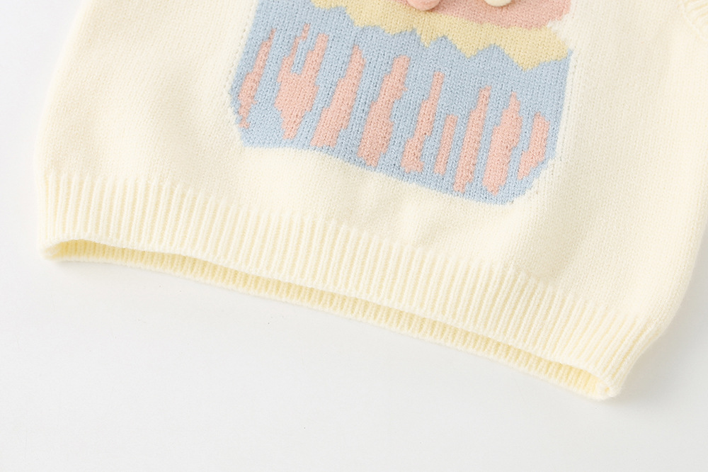 キッズファッション 甘いカップケーキ編み込み袖なしニットベスト