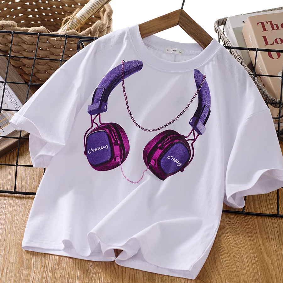 キッズファッション 音楽好きキッズのヘッドホンプリント半袖Tシャツ