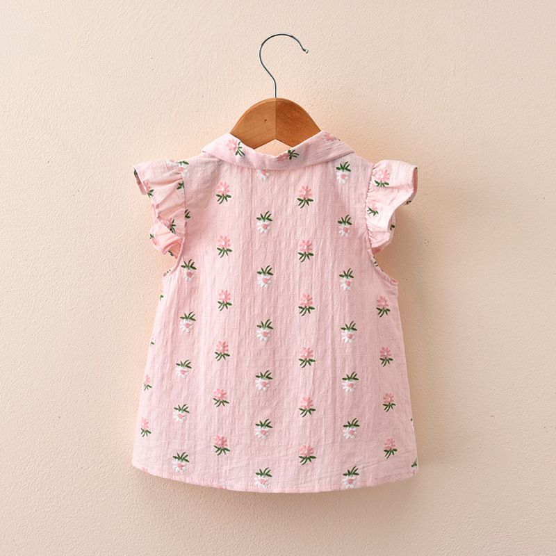 キッズファッション 小花柄フリル袖シャツワンピース