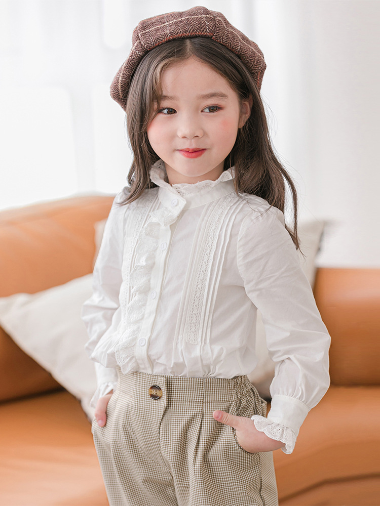 キッズファッション シャツ　フリルハイネック長袖ブラウス