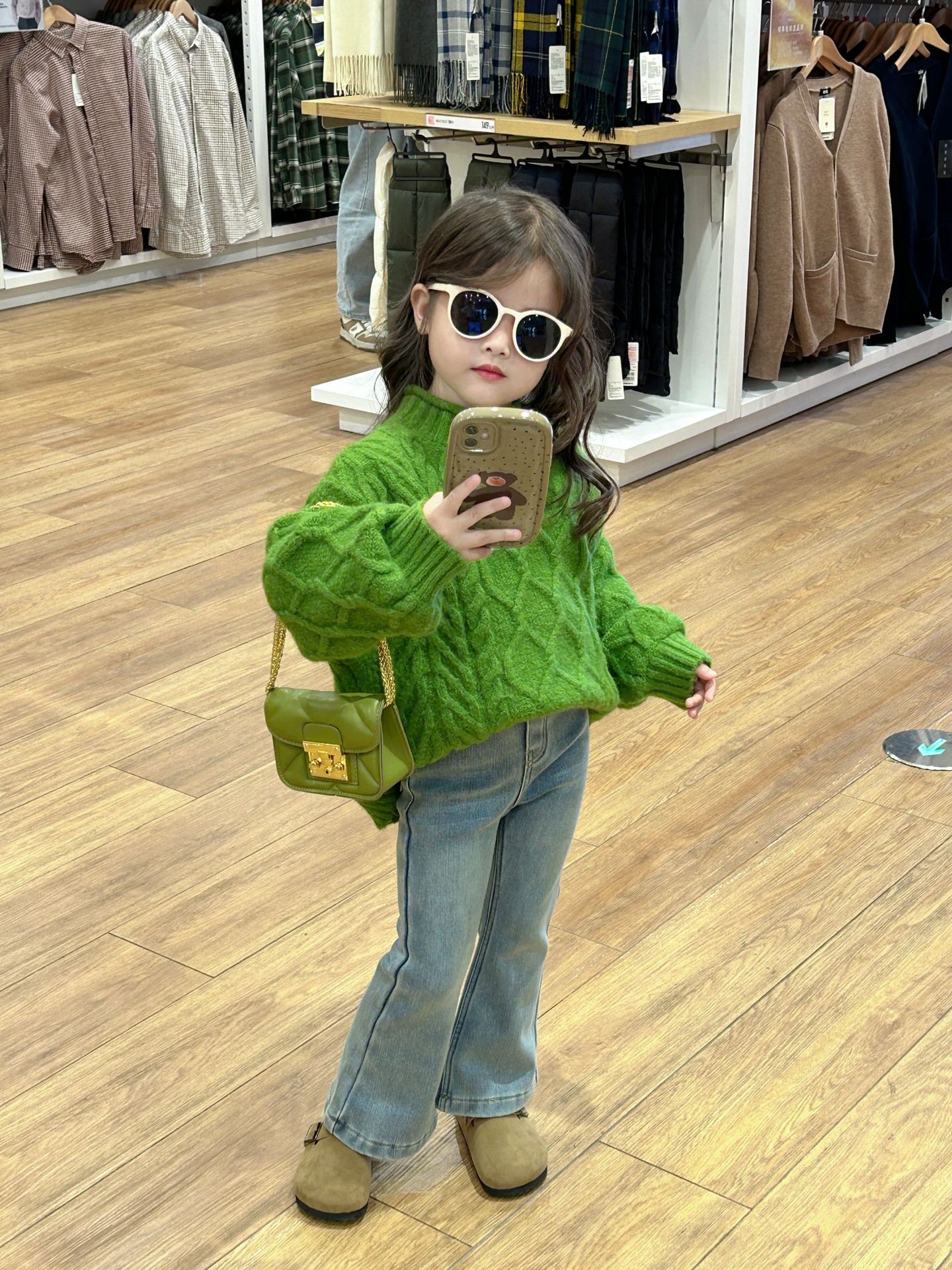 キッズファッション 女の子用ケーブル編み長袖セーター