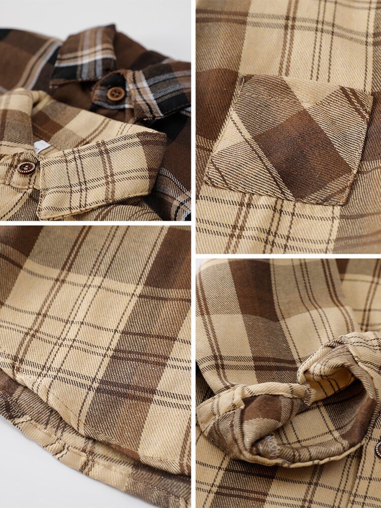 キッズファッション キッズチェック柄長袖シャツ胸ポケット付き