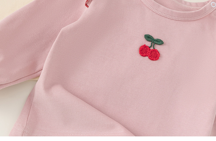 キッズファッション さくらんぼ刺繍フリル袖長袖Tシャツ