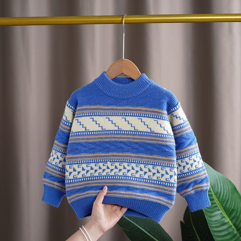キッズファッション 北欧風ジャカード柄モックネックニットセーター
