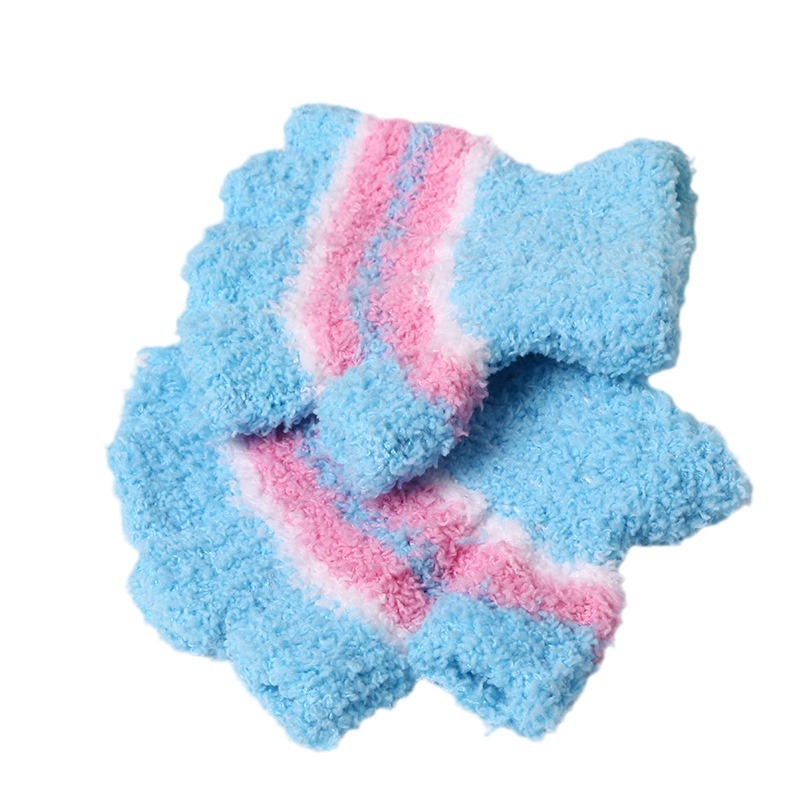 キッズファッション もこもこボーダー手袋キッズ用防寒ニット手袋