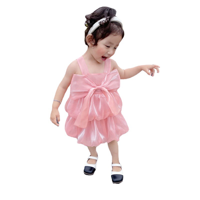 キッズファッション ふんわりリボン付き層重ねワンピース