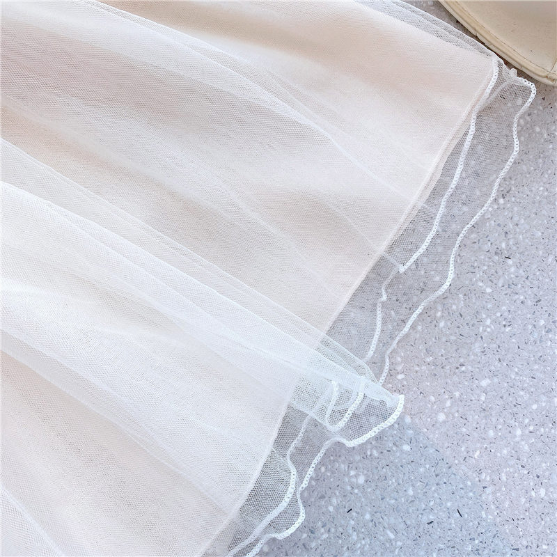 キッズファッション 透け感チュール袖ツイード切り替え上品姫様ワンピース