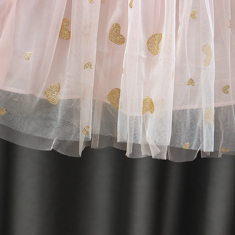 キッズファッション 白鳥刺繍とパール風飾り付きチュールワンピース