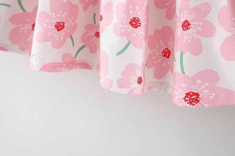 キッズファッション 花柄リボン付きノースリーブ帽子セットワンピース