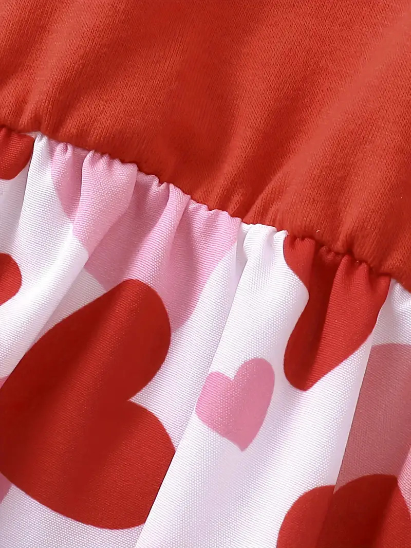 キッズファッション フリル袖ハート柄切替ワンピース