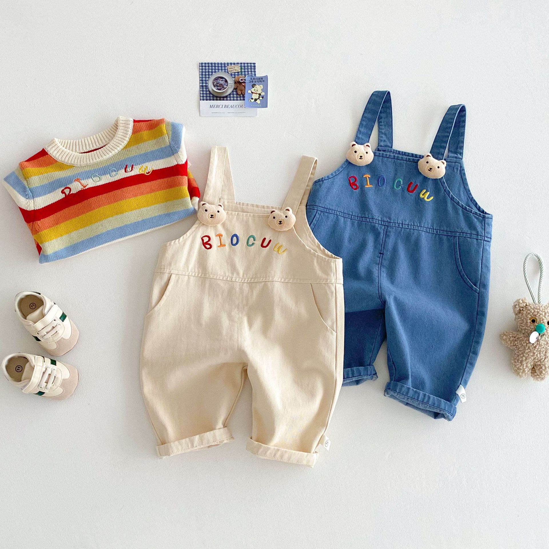 キッズファッション くま耳付きサロペットパンツ