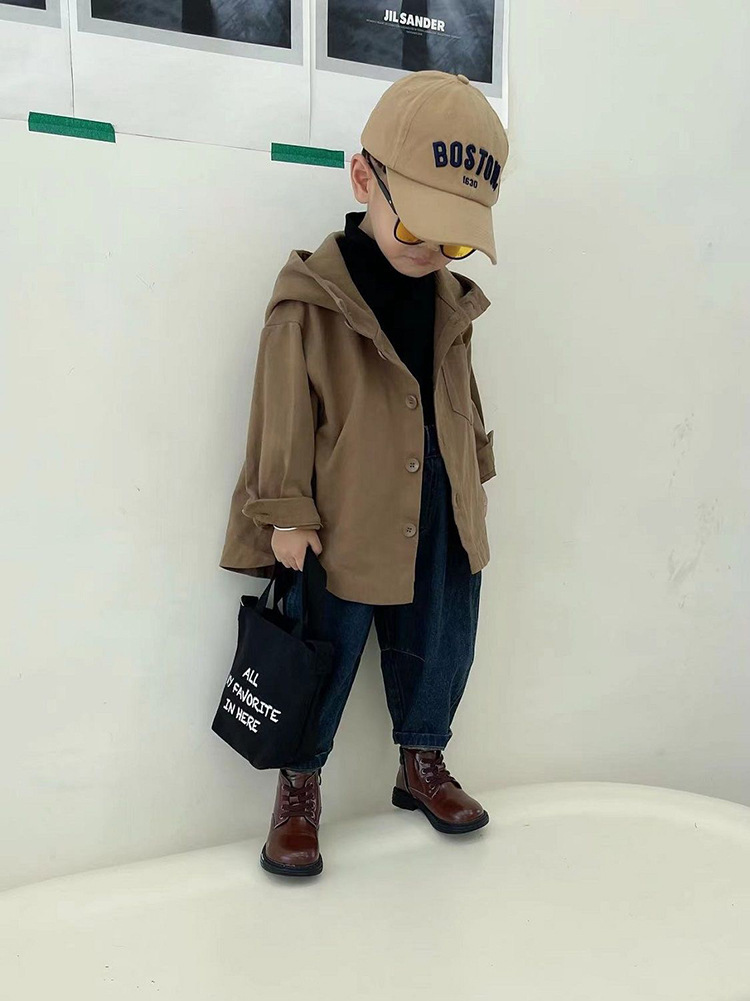 キッズファッション フード付きボタン留めオーバーサイズシャツジャケット