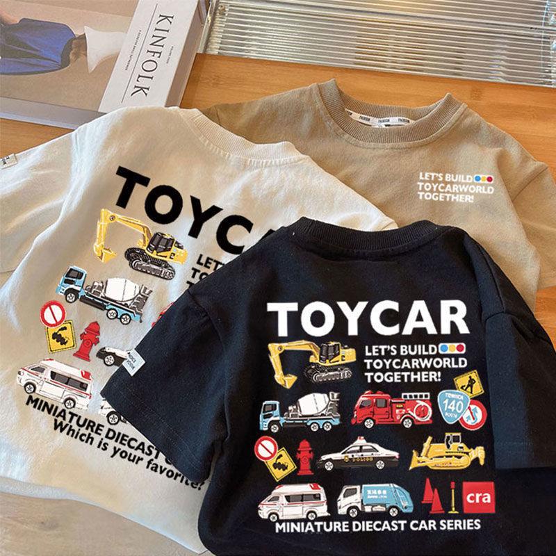 キッズファッション 働く車いっぱいプリント長袖Tシャツ
