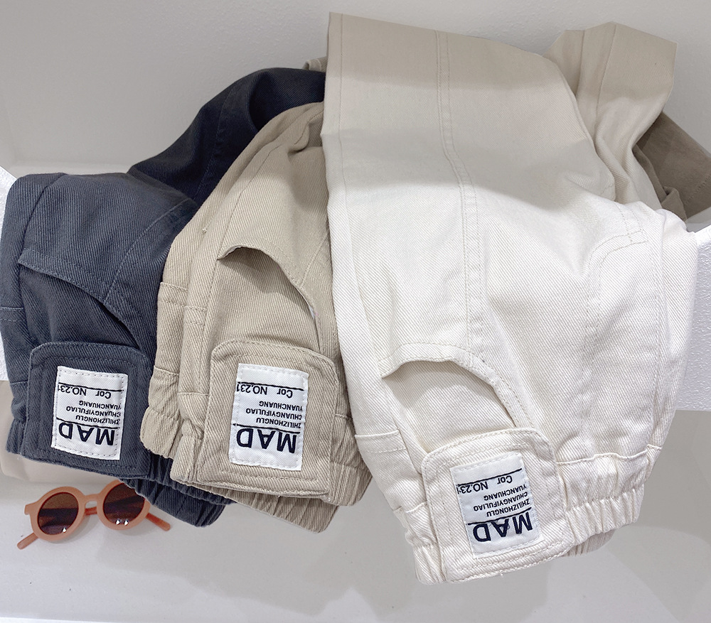 キッズファッション 後ろポケット付きゴムウエストロールアップパンツ