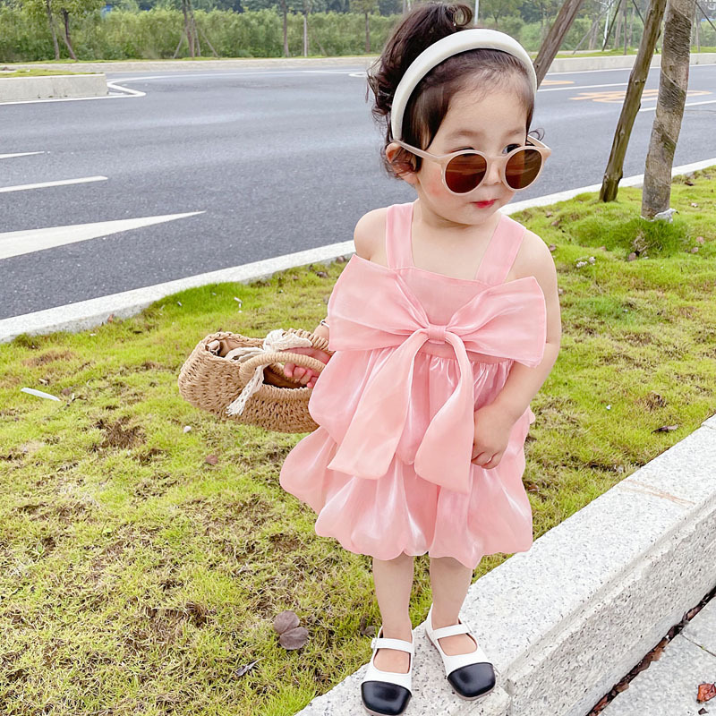 キッズファッション ふんわりリボン付き層重ねワンピース