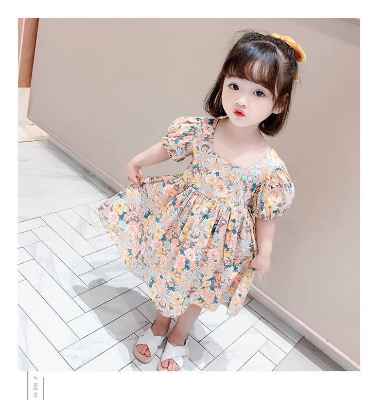 キッズファッション 花柄パフスリーブワンピース